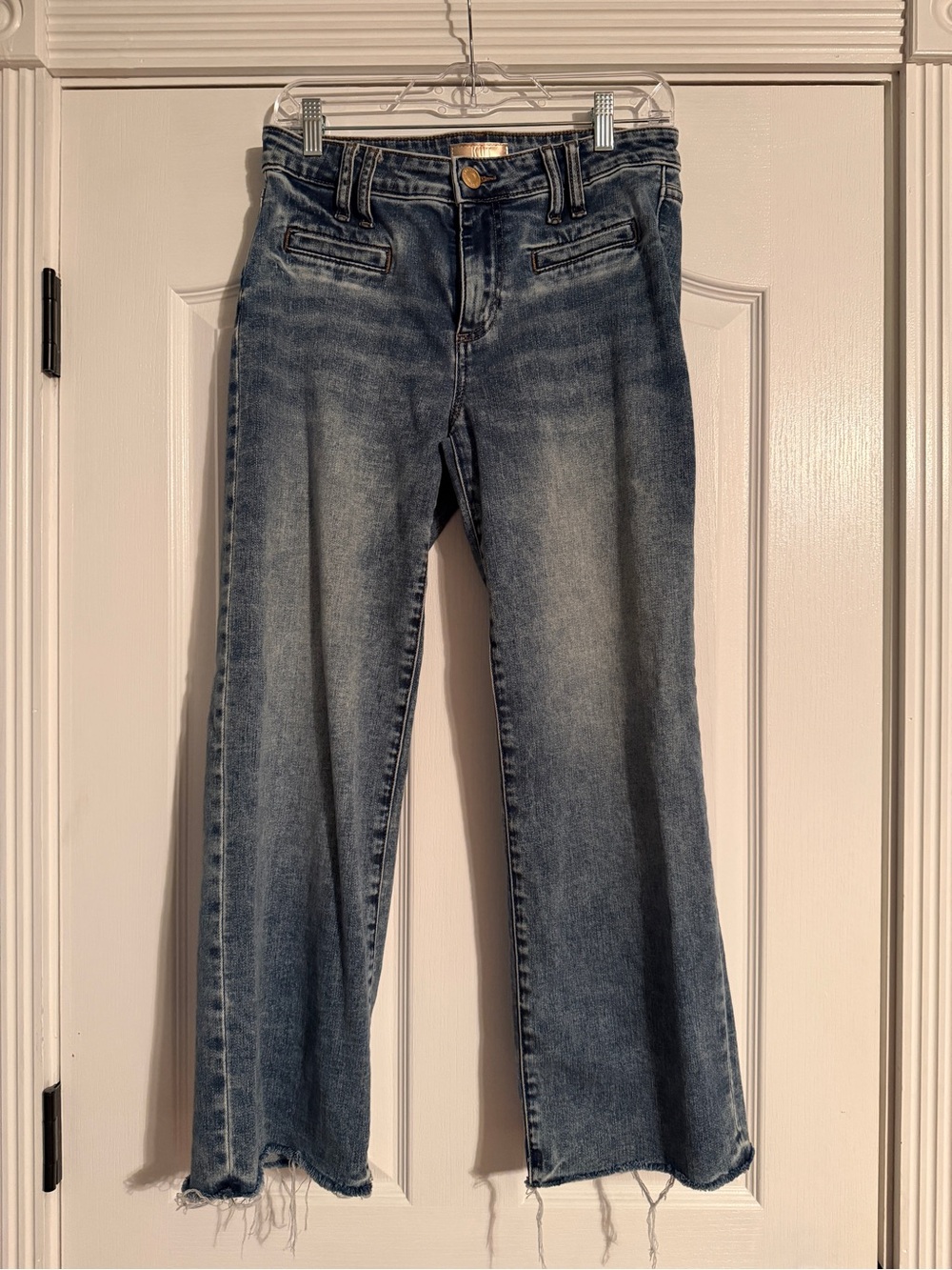 Kut from the Kloth Women's Light Blue Wide-Leg Frayed Hem Jeans
